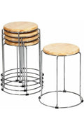 Steel Stool with Wooden Round Top – Multipurpose Indoor/Outdoor Stool for Home, Kitchen, Office, Café, Medical, and Bar Use (Pack of 5)