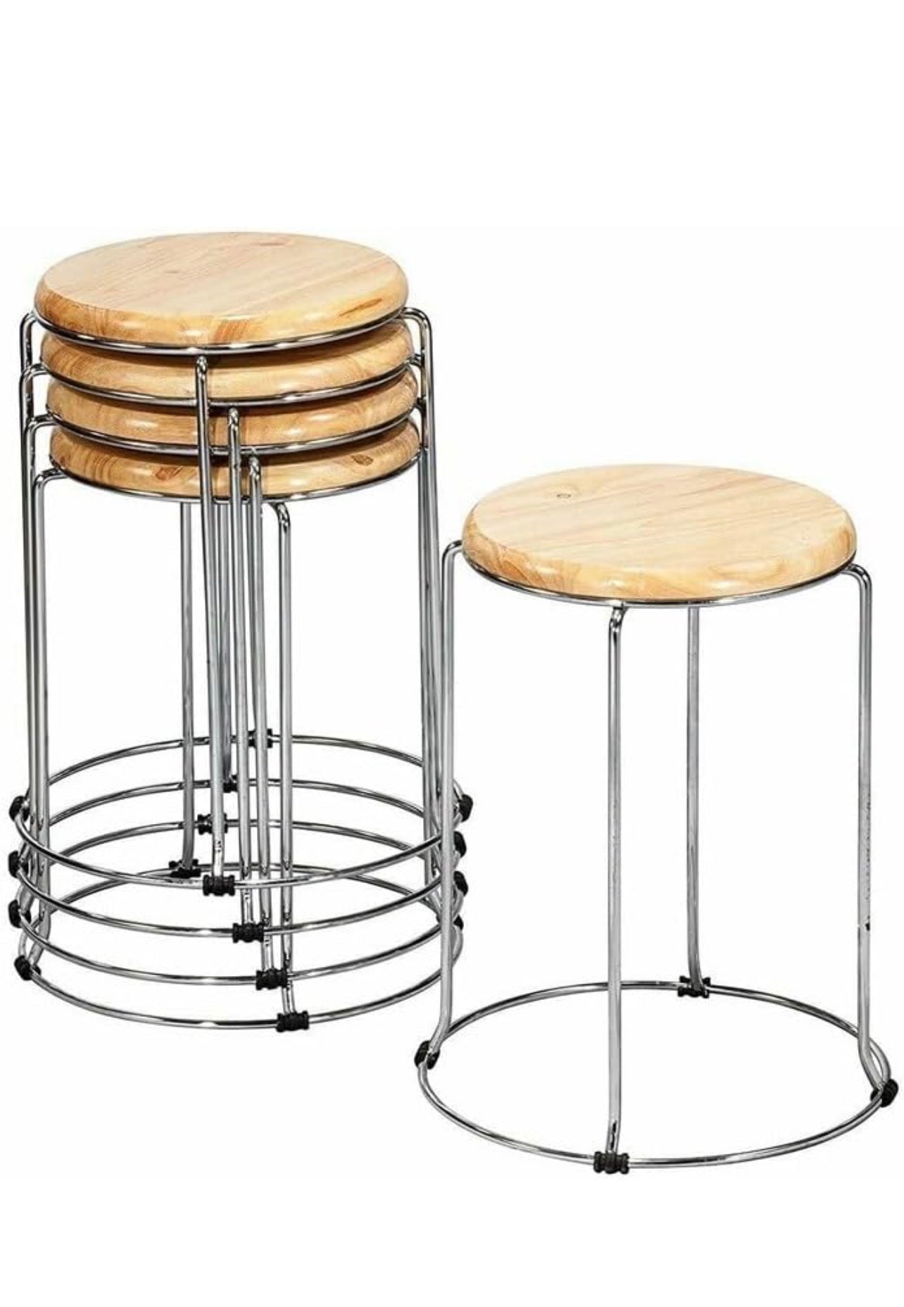 Steel Stool with Wooden Round Top – Multipurpose Indoor/Outdoor Stool for Home, Kitchen, Office, Café, Medical, and Bar Use (Pack of 5)