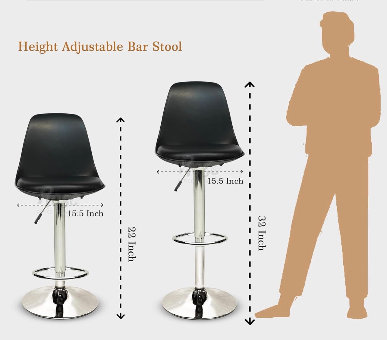 Height Adjustable And Revolving Bar stool/Kitchen Chair Suitable For Kitchen , Cafeteria , Dining , Office, Shops (pack of 1 )
