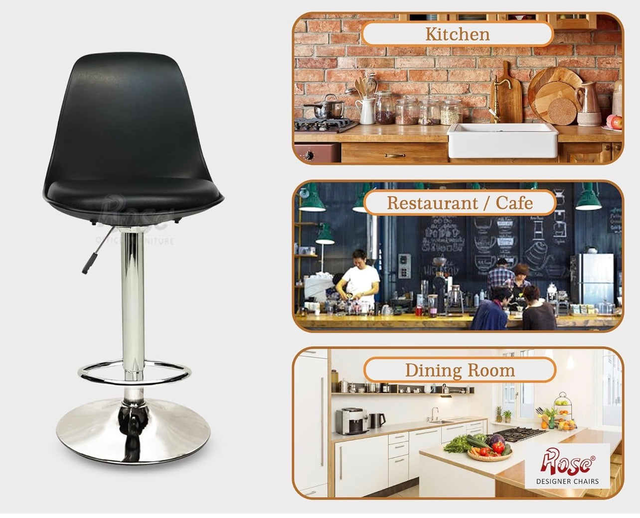 Height Adjustable And Revolving Bar stool/Kitchen Chair Suitable For Kitchen , Cafeteria , Dining , Office, Shops (pack of 1 )