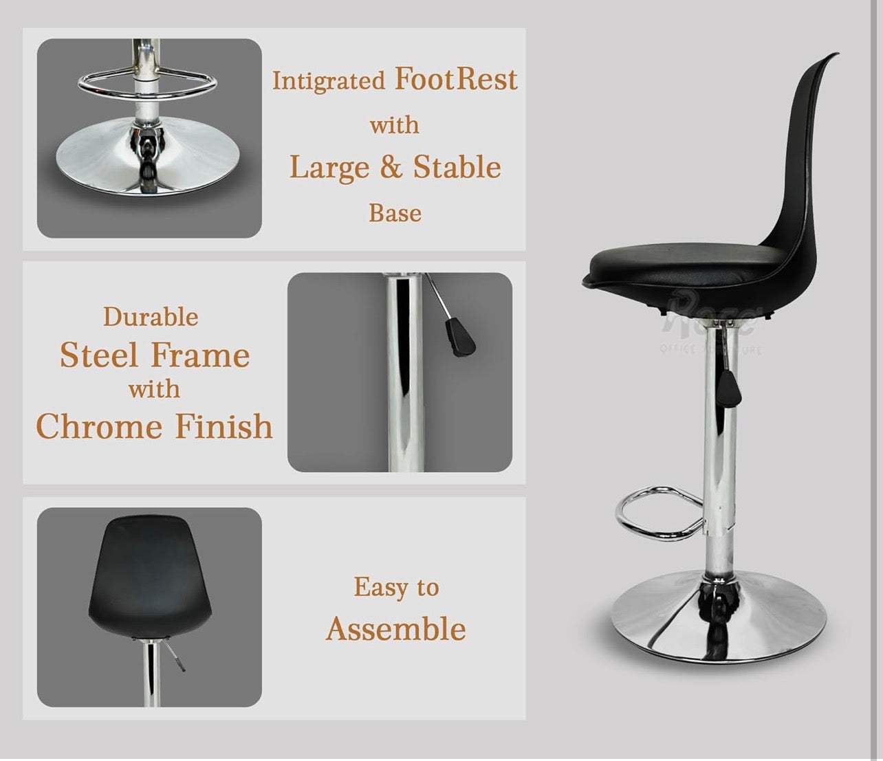 Height Adjustable And Revolving Bar stool/Kitchen Chair Suitable For Kitchen , Cafeteria , Dining , Office, Shops (pack of 1 )